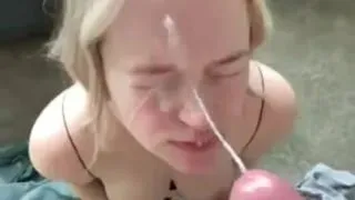 Blonde girl huge facial