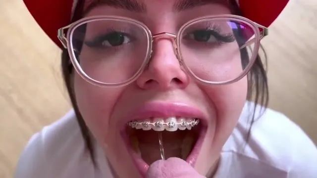 Cute Girl With Braces Drinking Piss